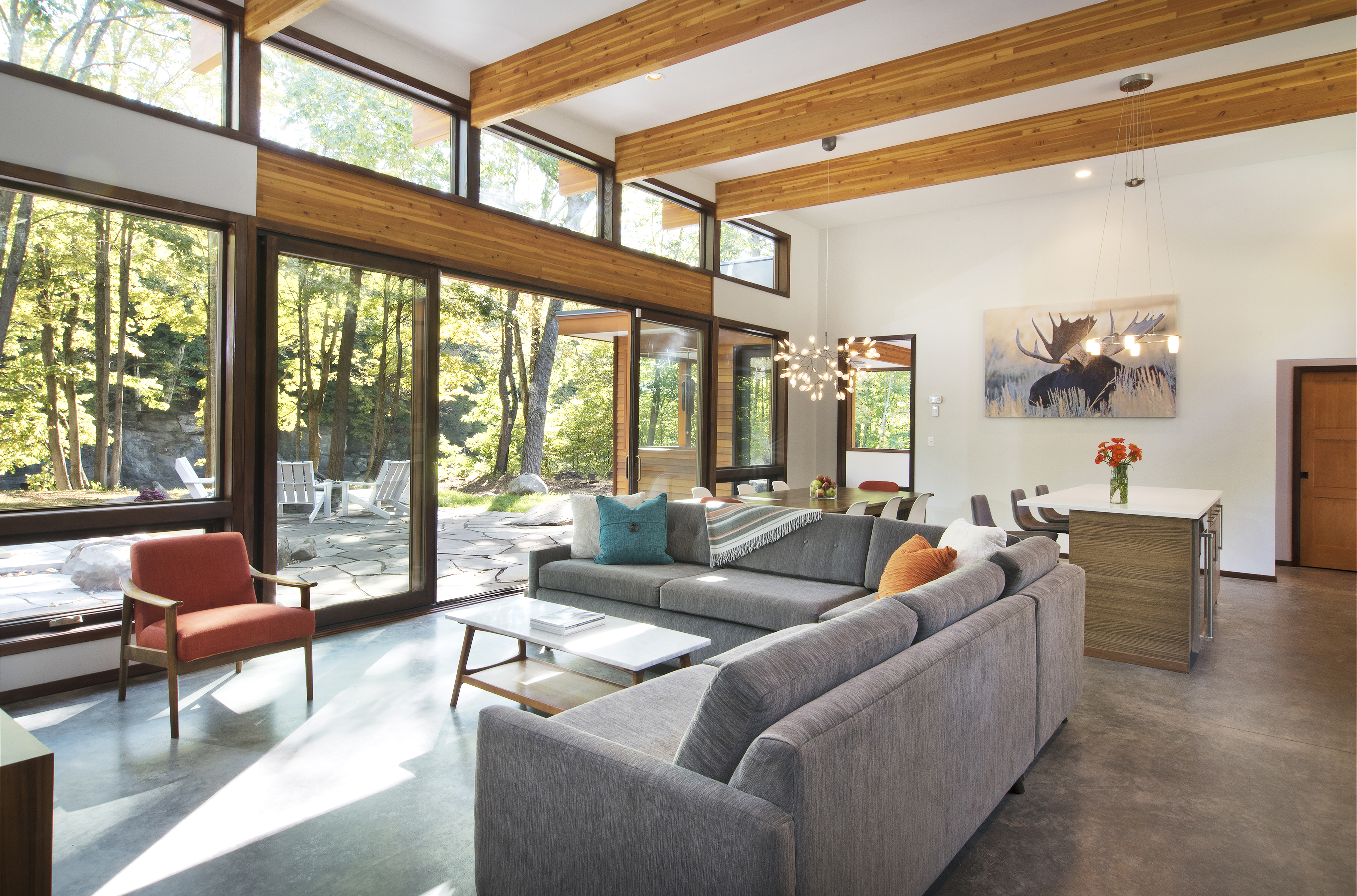 contemporary living room with windows
