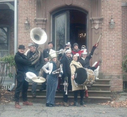 Newburgh Joie de Vivre: The Hungry March Band makes a stop at the historic Fullerton Mansion on Grand St., one of the many stops during Newburgh's 30th annual Candlelight House Tour to benefit the Newburgh Historical Society.