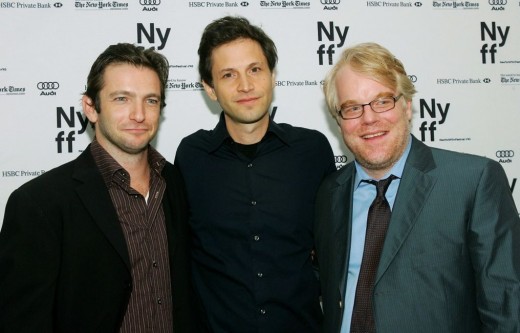 Dan Futterman, Bennett Miller, and Philip Seymour Hoffman at the New York Film Festival premiere