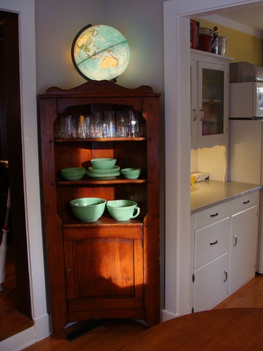 "I found that corner cupboard in the garbage room of my New York City apartment building. I dragged it back to my apartment and then upstate. Totally. Free. And it fits like it was made for that corner."