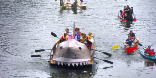 A shark themed, handcrafted boat in the Wallkill River at the New Paltz Regatta - COURTESY OF THE NEW PALTZ REGATTA